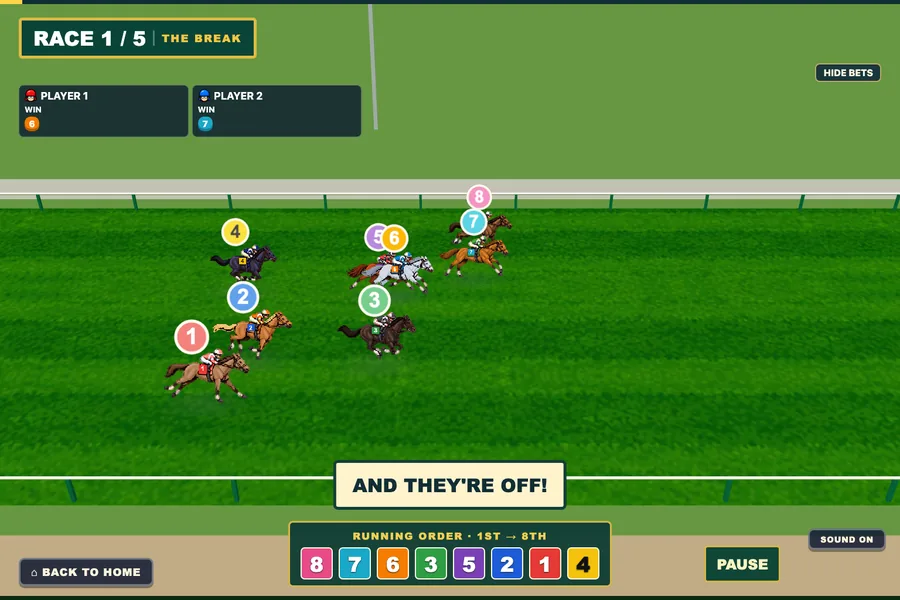The race in progress with live running order and commentary