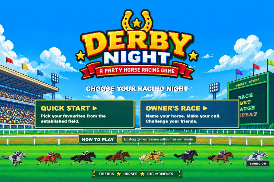 DERBY NIGHT title screen with two game modes